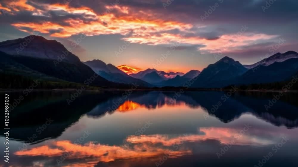 Breathtaking Video Trailer Capturing a Serene Sunset Over a Tranquil Lake with Silhouetted Mountains Breathtaking Video Trailer Capturing a Serene Sunset Over a Tranquil Lake with Silhouetted Mountains
