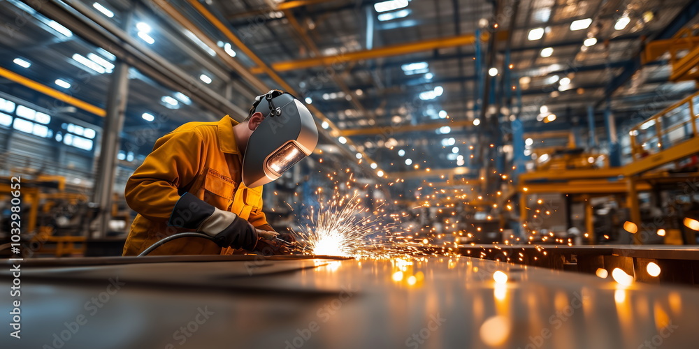 welding worker at working factory. welding worker at working factory.