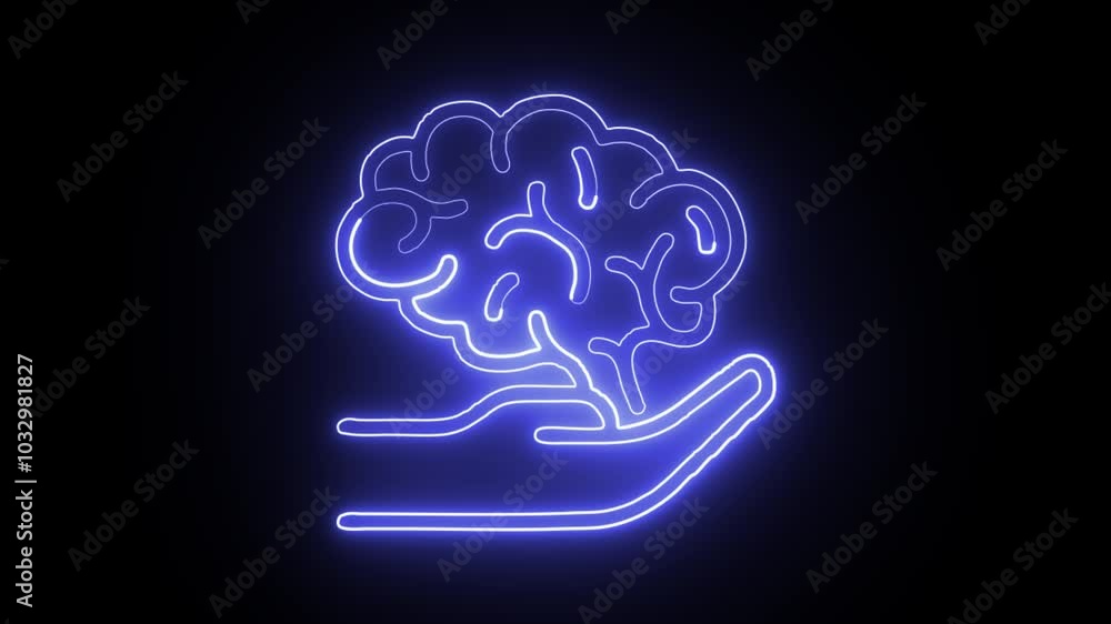 glowing neon creative brain icon isolated on black background. HD video motion graphic animation glowing neon creative brain icon isolated on black background. HD video motion graphic animation