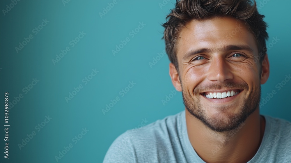 Fototapeta premium Portrait of a happy handsome man in a shirt with laughing