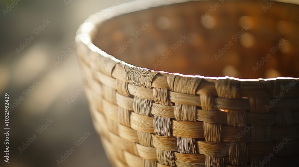 Obraz premium Basket natural fibers texture weave intricate curved handmade patterns. AI generated.