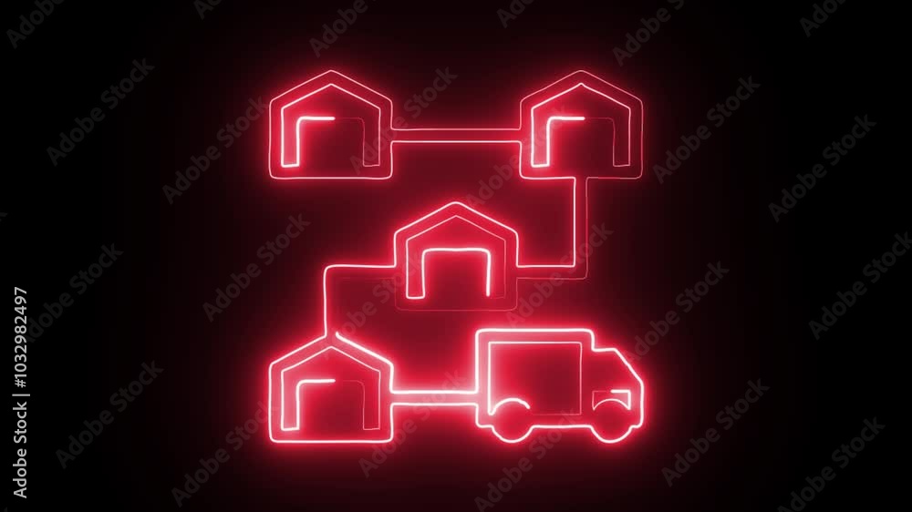 glowing neon delivery tracking icon isolated on black background. HD video motion graphic animation glowing neon delivery tracking icon isolated on black background. HD video motion graphic animation