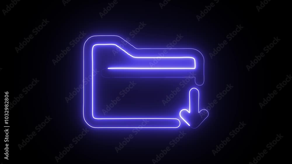 glowing neon folder icon isolated on black background. HD video motion graphic animation glowing neon folder icon isolated on black background. HD video motion graphic animation