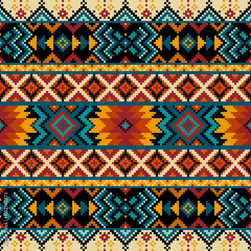 Abstract geometric tribal pattern,Traditional native american design, Navajo ornament.