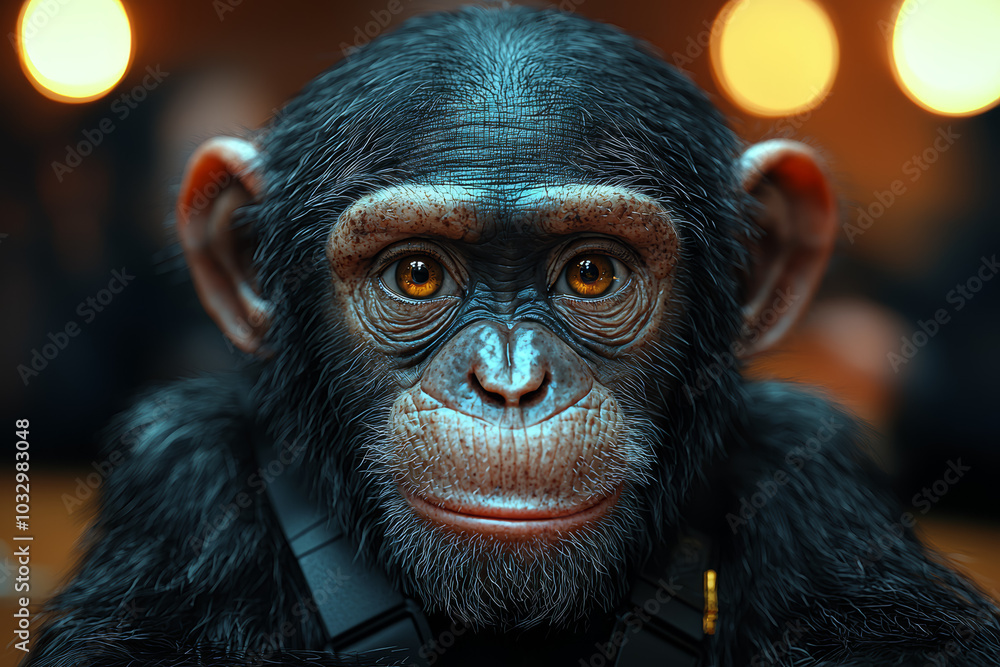 A monkey sitting in a boardroom, looking frustrated, shows the struggles of corporate meetings. Concept of animals in human roles. A monkey sitting in a boardroom, looking frustrated, shows the struggles of corporate meetings. Concept of animals in human roles.