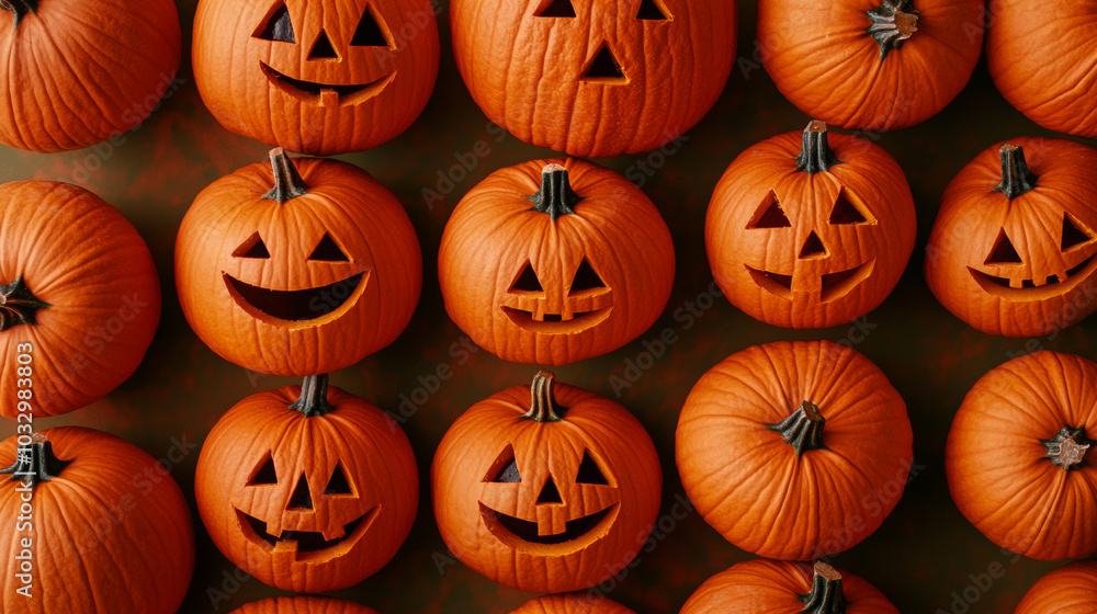 3D halloween pumpkins jack-o-lantern decoration vibrant orange realistic cute background 3D halloween pumpkins jack-o-lantern decoration vibrant orange realistic cute background