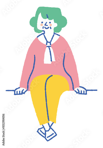 Elderly woman sitting and smiling_Color