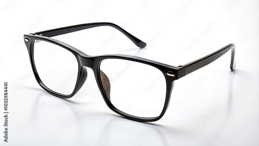 Unisex Black Plastic Eyeglass Frame on White Background - Stylish Eyewear Photography for Fashion, Accessories, and Optical Products