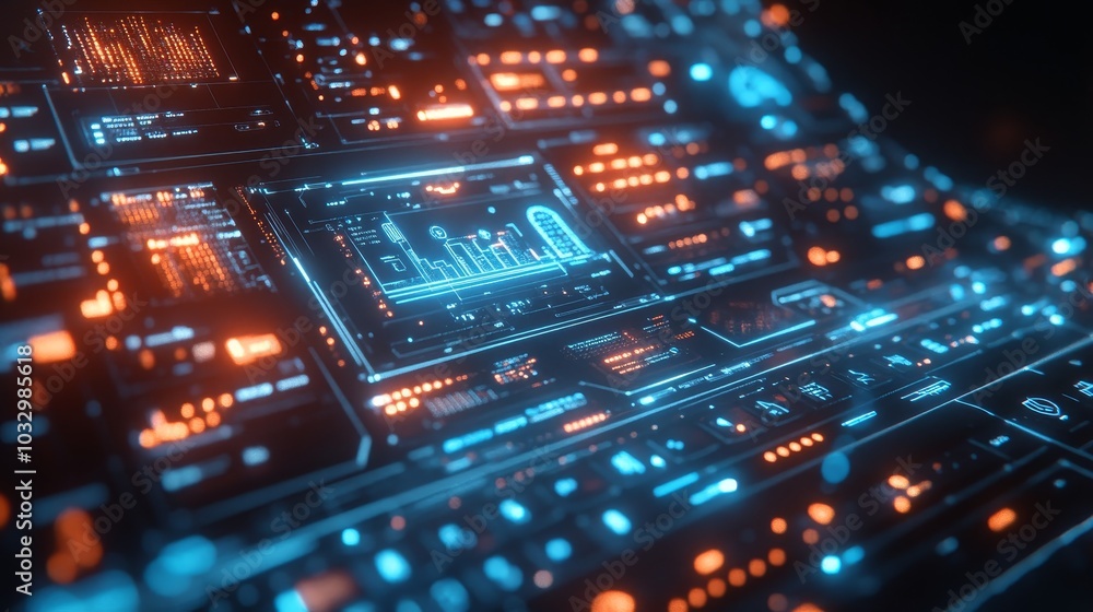 Futuristic digital interface exploring the intersection of technology and innovation through cybernetic visuals and data dynamics Futuristic digital interface exploring the intersection of technology and innovation through cybernetic visuals and data dynamics