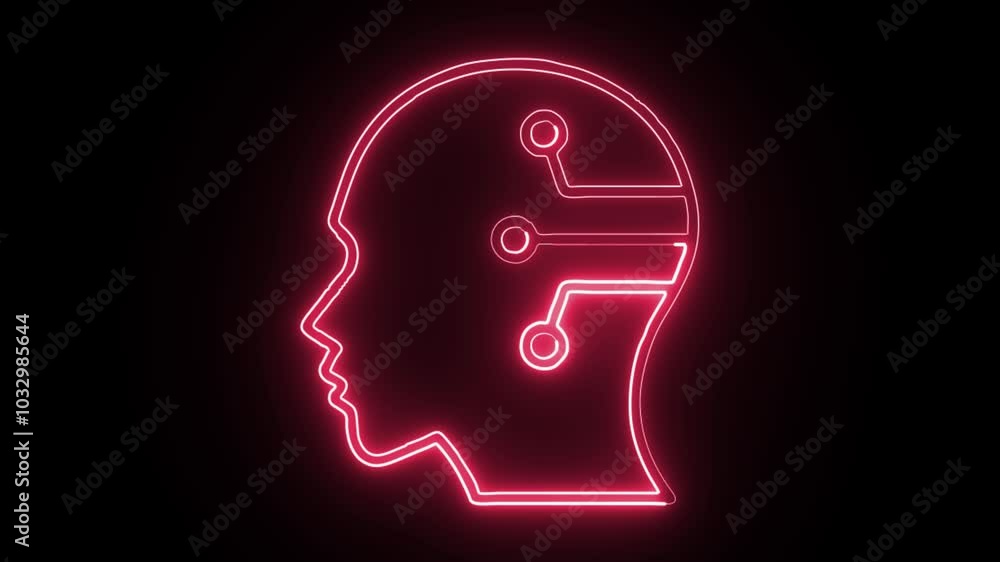 glowing neon artificial intelligence icon isolated on black background. HD video motion graphic animation glowing neon artificial intelligence icon isolated on black background. HD video motion graphic animation