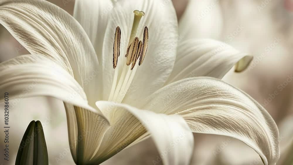 A white lily flower blooms in the summer sun A white lily flower blooms in the summer sun