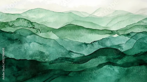 Wallpaper Mural A watercolor painting of rolling green hills with a gradient of shades from light to dark Torontodigital.ca