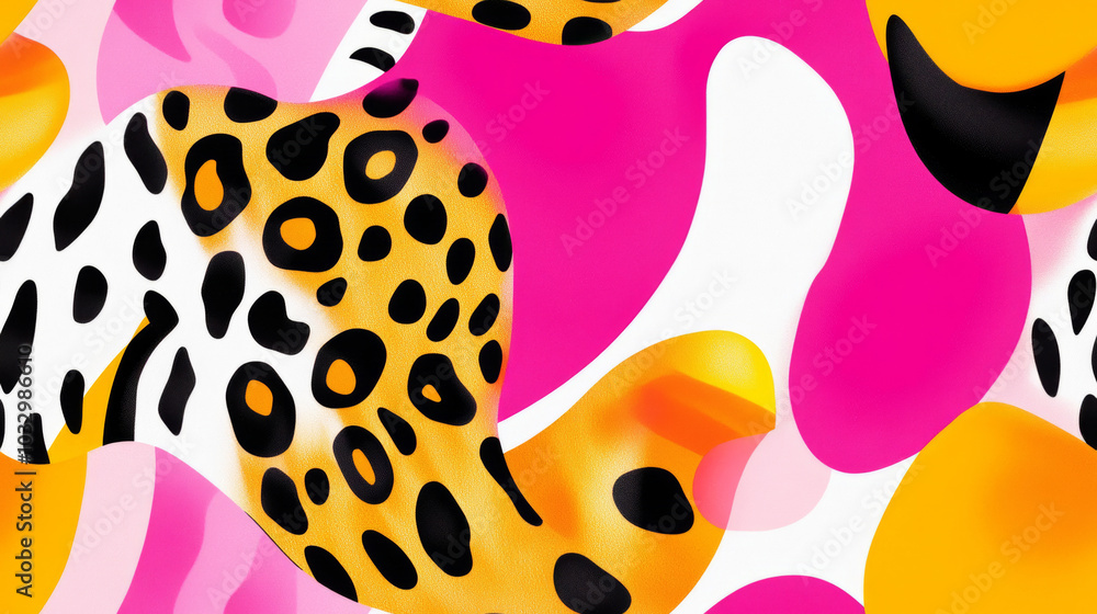 leopard animal print in yellow orange pink white colored seamless patchwork pattern. fashion trendy background for fabric design wallpaper leopard animal print in yellow orange pink white colored seamless patchwork pattern. fashion trendy background for fabric design wallpaper