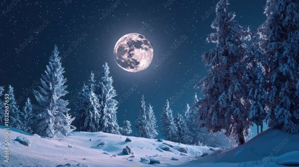 Naklejka premium Howling Wolf Under a Full Moon Landscape