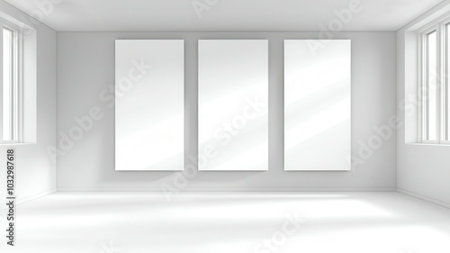 Minimalist White Gallery Interior with Blank Walls