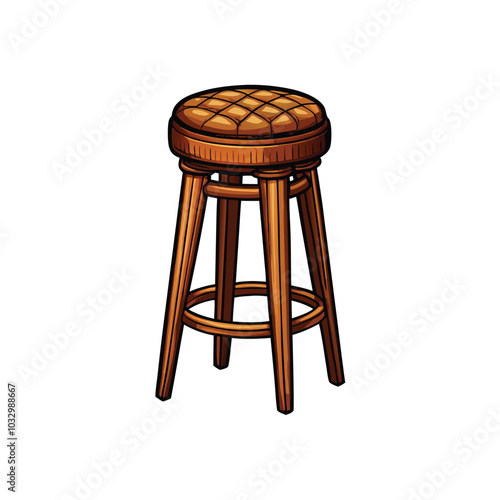 Detailed bar stool with a cushioned seat and wooden legs.