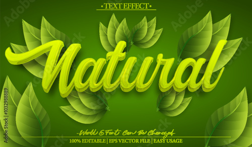 Natural Vector Text Effect Editable Alphabet Green Tree Leaf Fresh