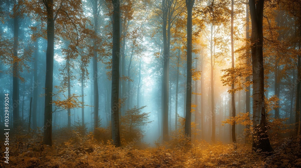 Mystical Forest with Tall Trees and Shrouded Mist Mystical Forest with Tall Trees and Shrouded Mist