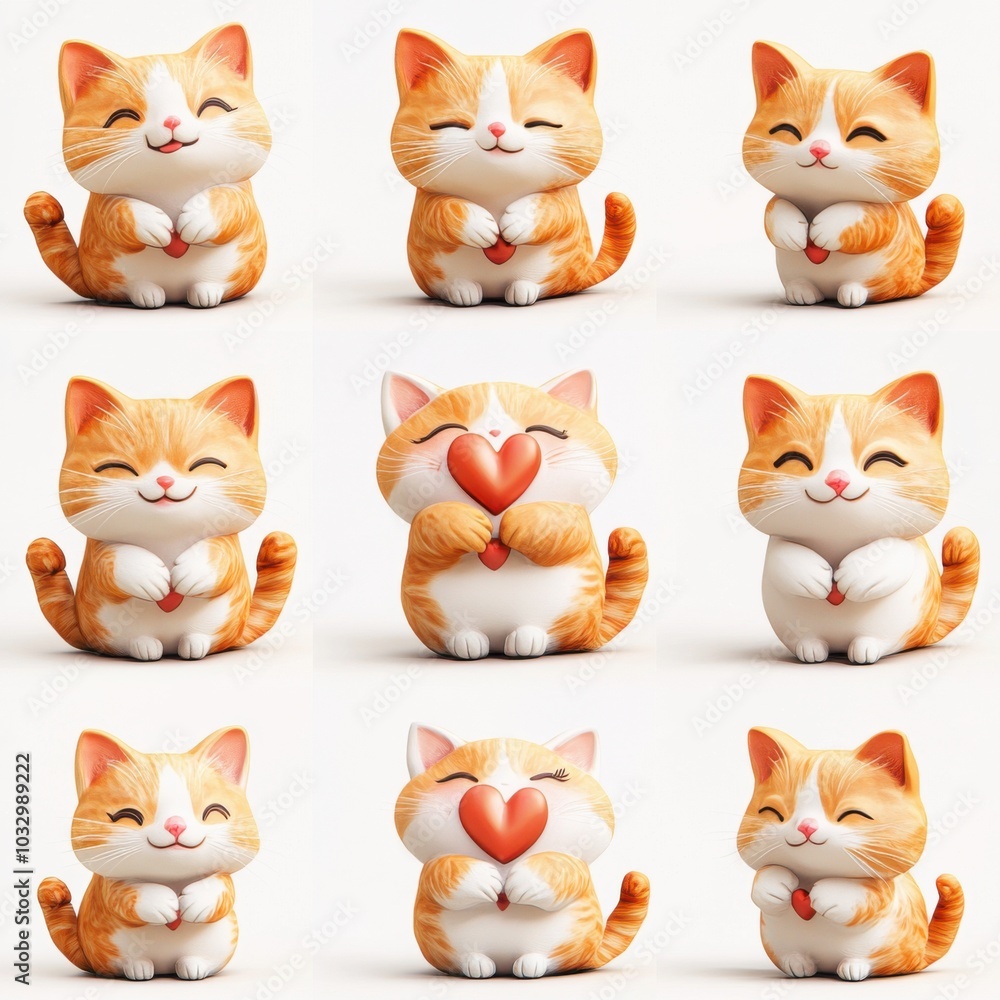 Fototapeta premium Heartfelt Whimsy: A 3D Clay Cat's Nine Palace Grid
