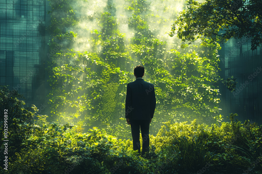 Fototapeta premium An investor choosing green bonds to align their portfolio with environmental values, illustrating the personal appeal of sustainable finance. Concept of personal values.