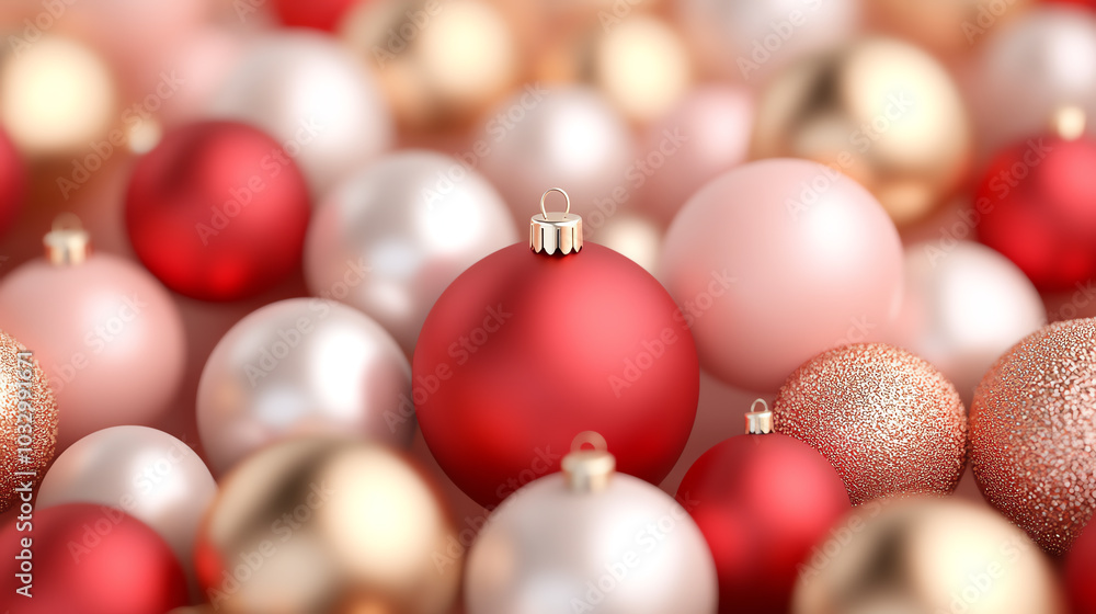 A vibrant assortment of Christmas ornaments in red, pink, and gold, showcasing holiday spirit and festive decoration in a joyful arrangement. A vibrant assortment of Christmas ornaments in red, pink, and gold, showcasing holiday spirit and festive decoration in a joyful arrangement.