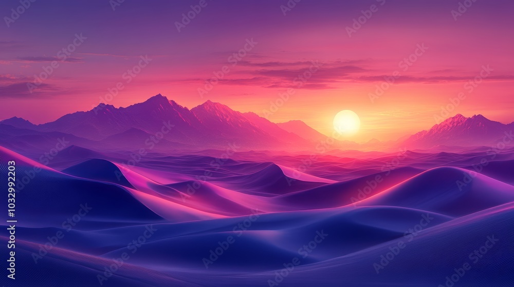 Vibrant desert landscape at sunset with mountains. Nature and tranquility concept Vibrant desert landscape at sunset with mountains. Nature and tranquility concept