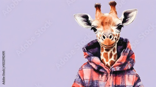 Whimsical Watercolor of a Dressed Up Giraffe in Cozy Flannel Pajamas