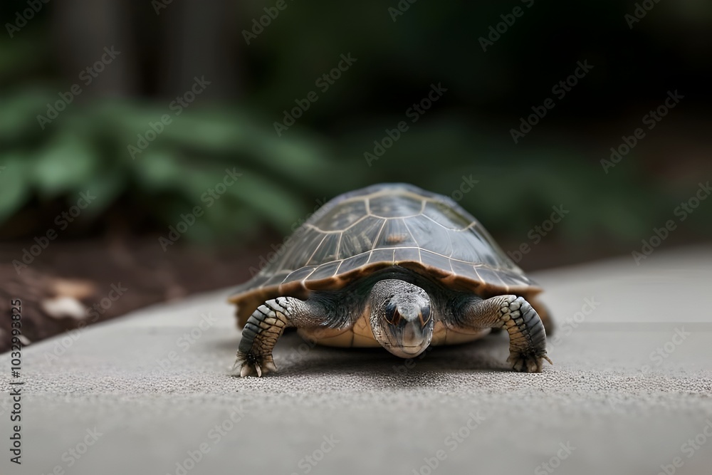 Fototapeta premium close up image of a cute turtle, shell, reptile, animal, nature, green, aquatic, eyes, small, slow, peaceful, wildlife, ocean, underwater, pet, scales, head, legs, curious, smile, adorable, swimming