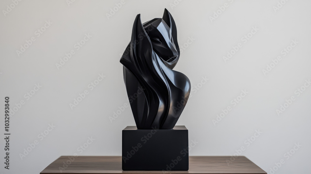 Modern devil statue with sleek, abstract shapes and a high-gloss black finish, capturing a contemporary, artistic interpretation. Modern devil statue with sleek, abstract shapes and a high-gloss black finish, capturing a contemporary, artistic interpretation.