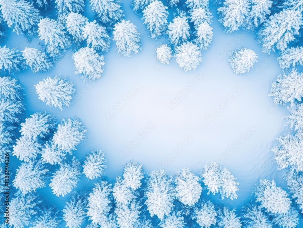 Aerial view of a snowy forest with the words Merry Christmas subtly carved into the snow, illuminated by the glow of sunrise Aerial view of a snowy forest with the words Merry Christmas subtly carved into the snow, illuminated by the glow of sunrise