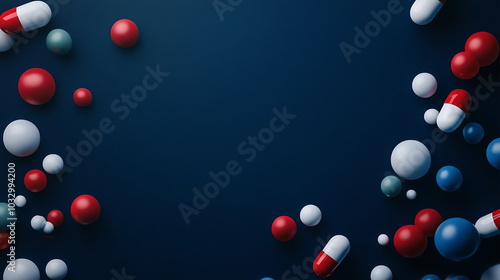 Floating Pills Against Deep Blue Abstract Backdrop