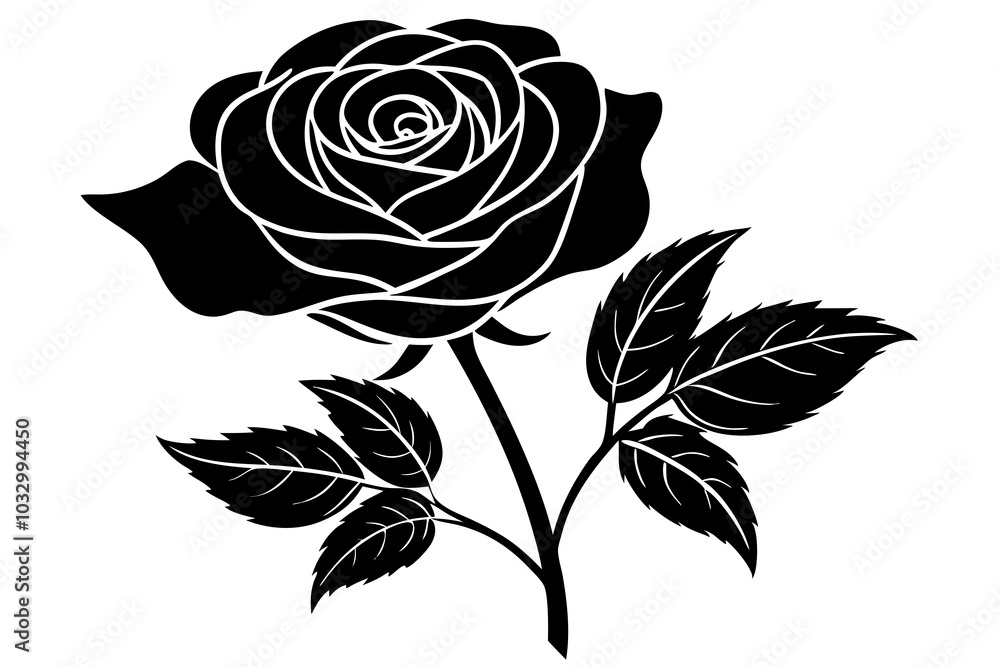 , Rose flower with stem on a white background , Rose flower with stem on a white background