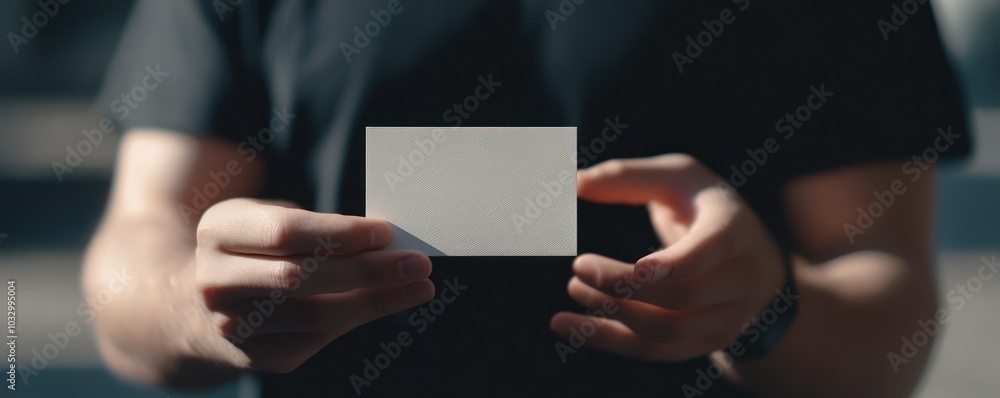 Mysterious Minimalism: Silhouette Holding Blank Card in Low Light Portrait Photography Mysterious Minimalism: Silhouette Holding Blank Card in Low Light Portrait Photography