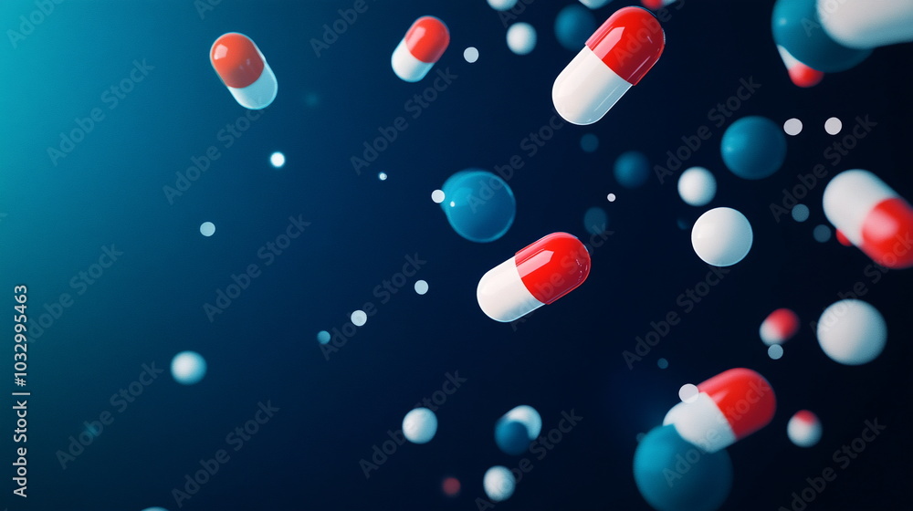 Floating Pills Against Deep Blue Abstract Backdrop Floating Pills Against Deep Blue Abstract Backdrop