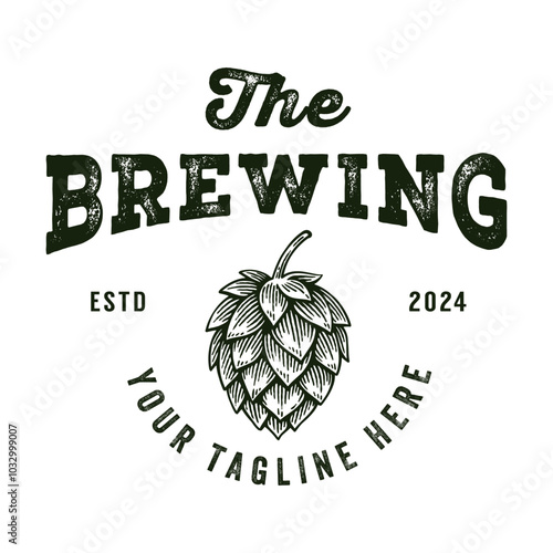 Craft Beer Brewery Logo, Vintage Hop Cone Badge Emblem Design