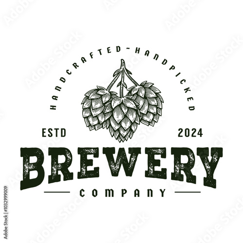 Craft Beer Brewery Logo, Vintage Hop Cone Badge Emblem Design