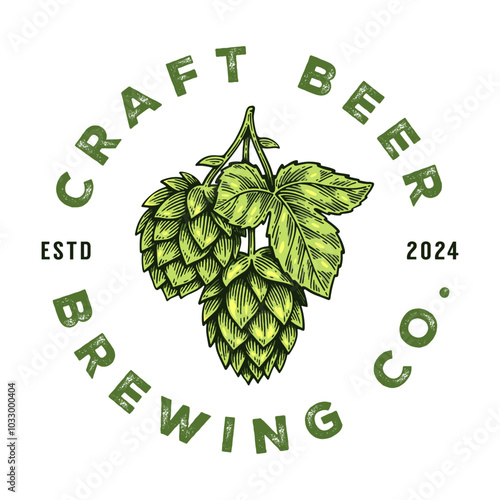 Craft Beer Brewery Logo, Vintage Hop Cone Badge Emblem Design