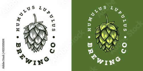Craft Beer Brewery Logo, Vintage Hop Cone Badge Emblem Design