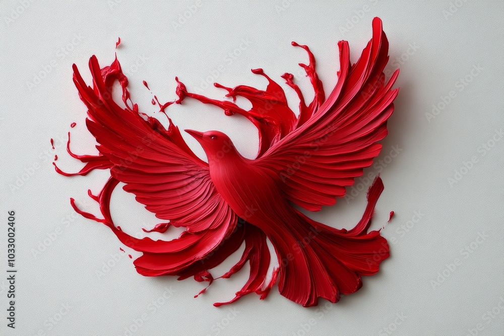 An abstract bird shape formed from vermillion brushstrokes, representing freedom and flight An abstract bird shape formed from vermillion brushstrokes, representing freedom and flight