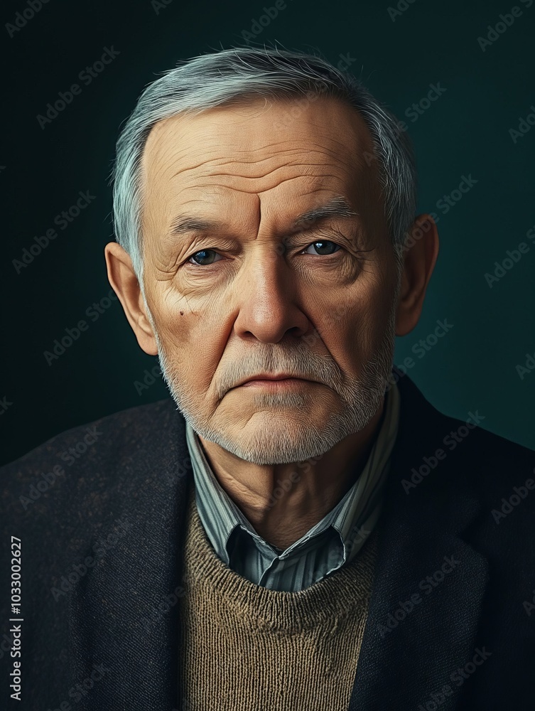 Fototapeta premium A close up of a man with grey hair and a sweater