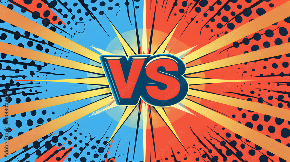 Fototapeta premium Plain Comic Book Versus Template in Pop Art Style Filled with Halftone Patterns.