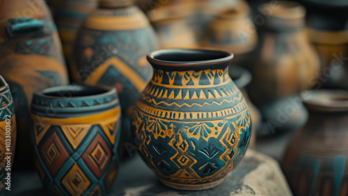 Colorful Kwanzaa pottery displayed at a cultural market celebrating African traditions