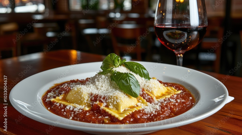 Deliciously Plated Ravioli with Rich Sauce and Herbs Deliciously Plated Ravioli with Rich Sauce and Herbs