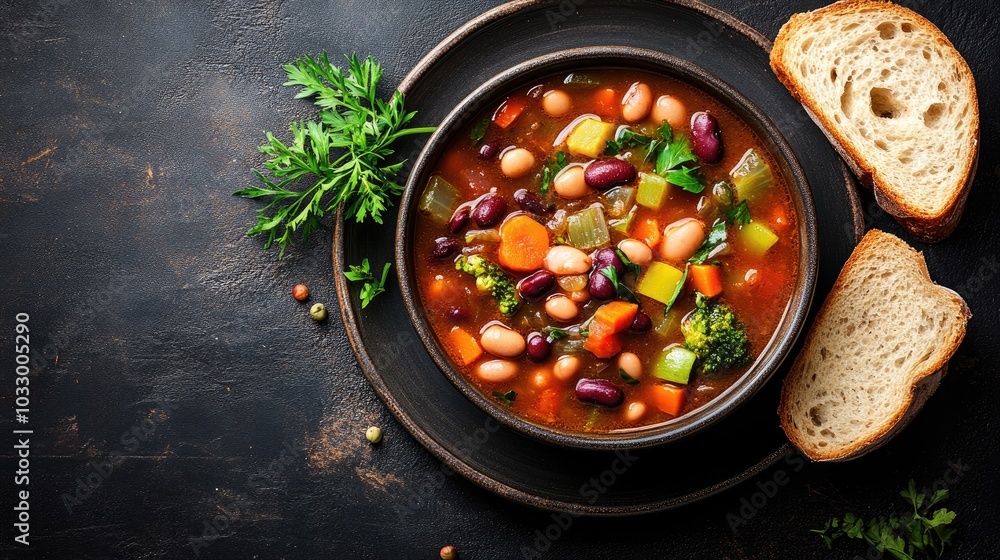 Hearty Bowl of Minestrone Soup with Fresh Vegetables Hearty Bowl of Minestrone Soup with Fresh Vegetables