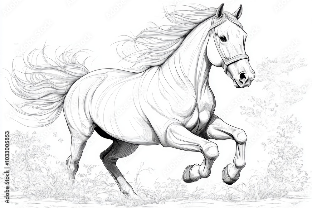 Minimalist line drawing of a horse running, with flowing mane lines suggesting motion Minimalist line drawing of a horse running, with flowing mane lines suggesting motion