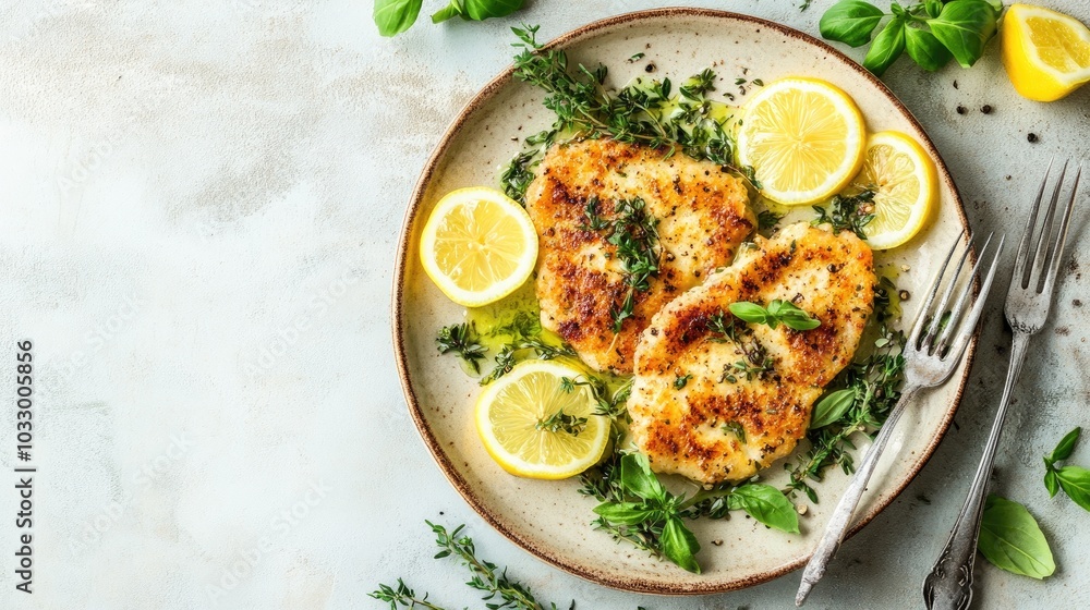 Classic Cotoletta alla Milanese on a Rustic Plate Classic Cotoletta alla Milanese on a Rustic Plate