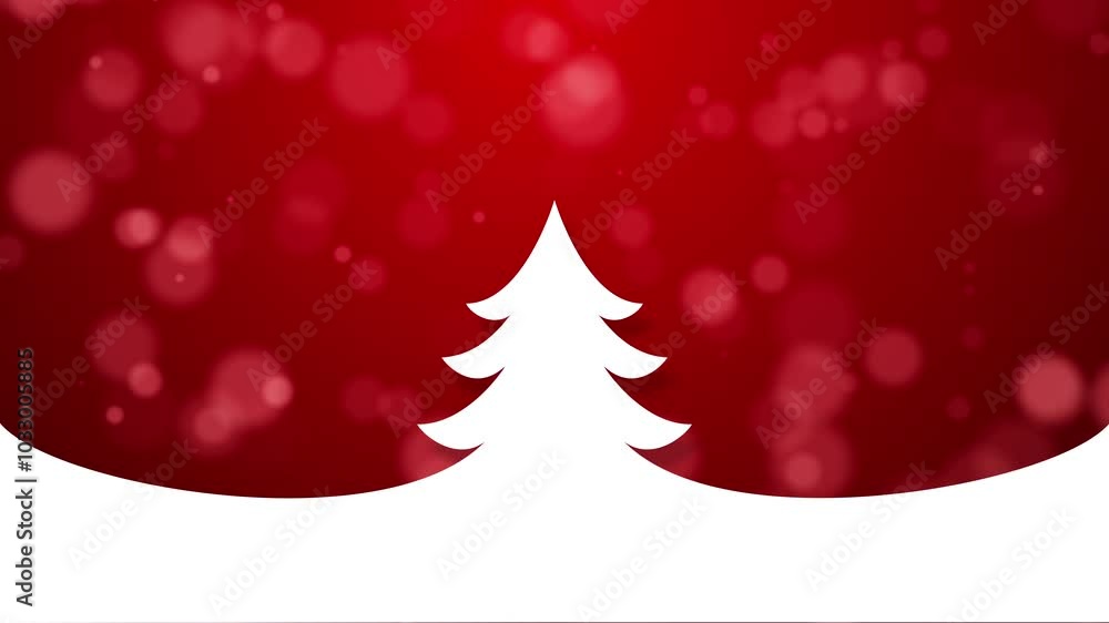 Red Christmas tree with shimmering balls against a snowy winter background Red Christmas tree with shimmering balls against a snowy winter background