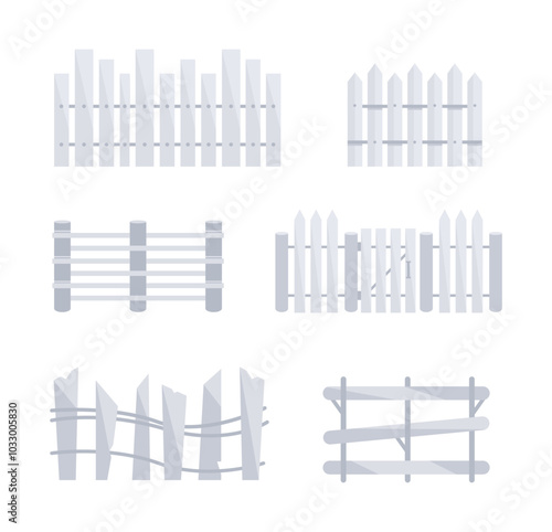 Set of wooden fences for garden or farm protecting from unwanted guests