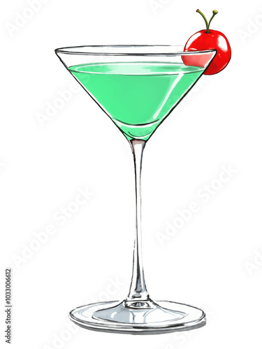 Gimlet in a Small Coupe Glass hand drawn paint art illustration painting isolated white background transparent png