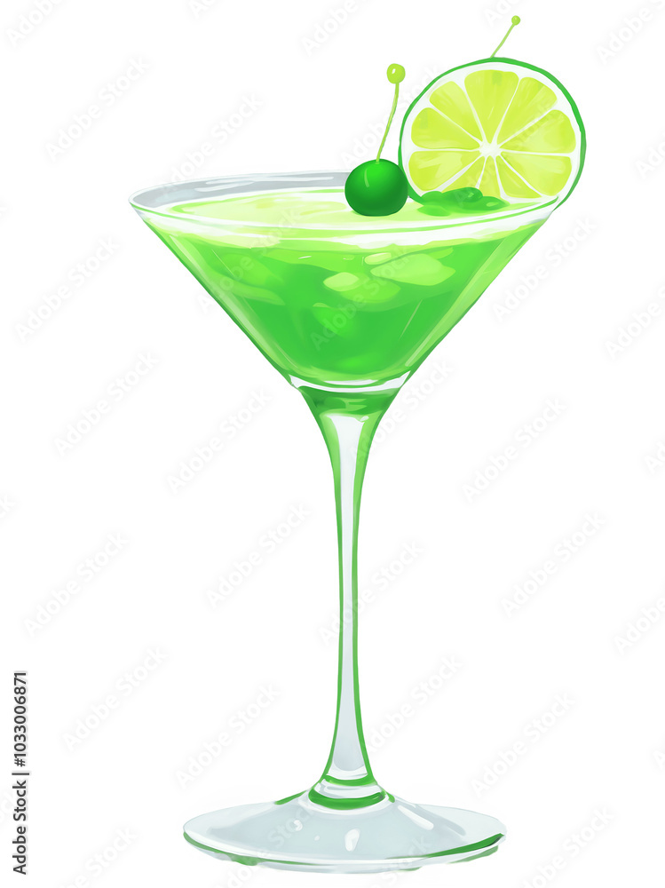 Lime Green Midori Sour Cocktail hand drawn paint art illustration painting isolated white background transparent png Lime Green Midori Sour Cocktail hand drawn paint art illustration painting isolated white background transparent png